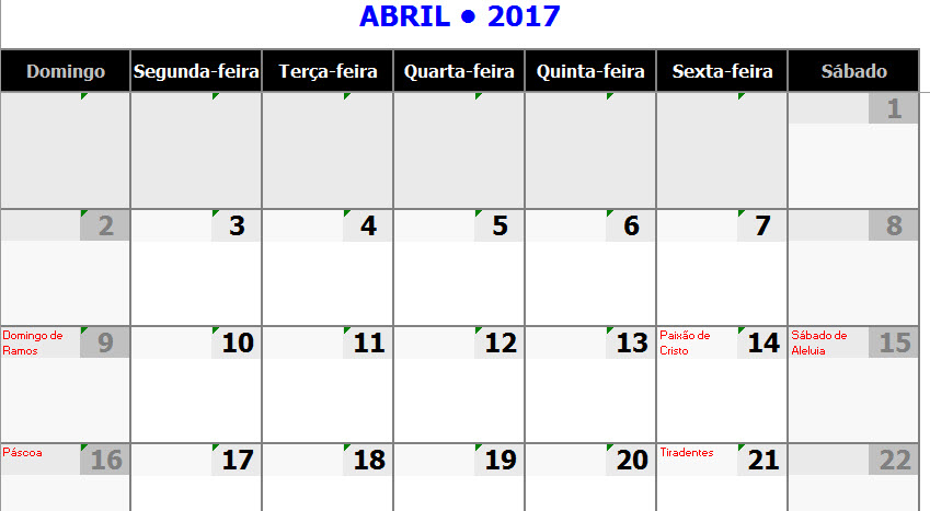 Calendário permanente + gerador de calendários no Excel 3.0