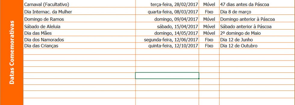 Calendário permanente + gerador de calendários no Excel 3.0