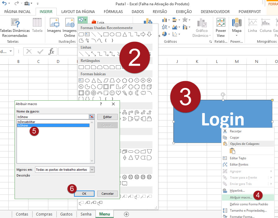 Como fazer uma tela de login no Excel