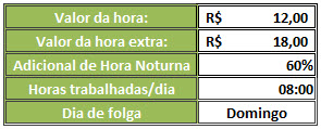 Planilha para o cÃ¡lculo de horas trabalhadas e salÃ¡rio devido 15.0 no Excel