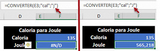 À esquerda a fórmula com erro e à direita a fórmula correta
