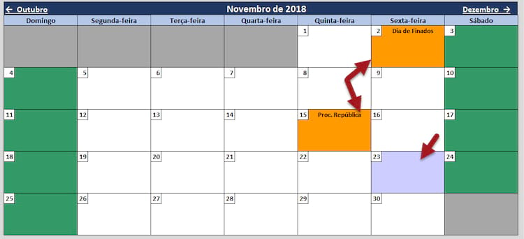 Calendário 2019 excel editavel