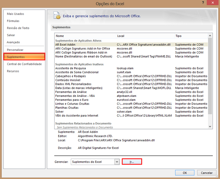 Adicionando o suplemento Solver no Excel e outros