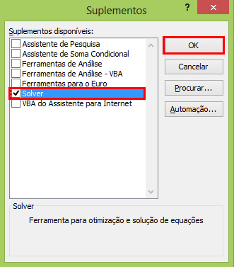 Adicionando o suplemento Solver no Excel e outros