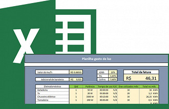 Planilha para cálculo de consumo elétrico e valor da conta de luz no Excel 5.0